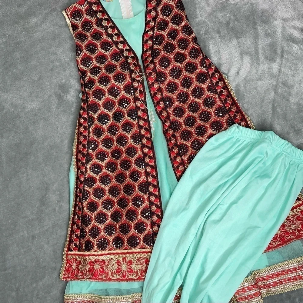 Dinar Fashion Toddler Sleeveless Dress Pant Set 3T Mint Red Black
